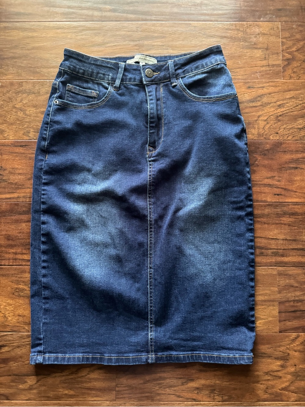 Dark Blue Denim Pencil Skirt - Classic High-Rise